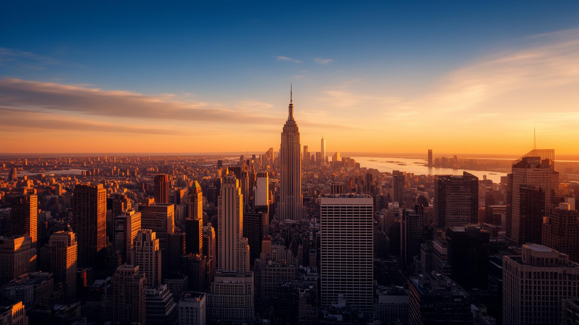 Skyline di New York al tramonto